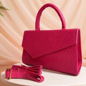 Fuchsia Pink Woven Texture Asymmetric Flap Bag