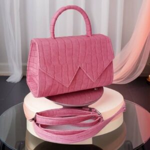 Rose Pink Embossed Arch Handle Bag