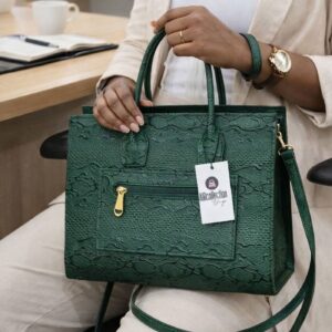 Emerald Green Snake Embossed Front Pocket Tote