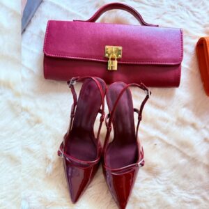 Magenta Padlock Clutch and Wine Slingback Heels Set